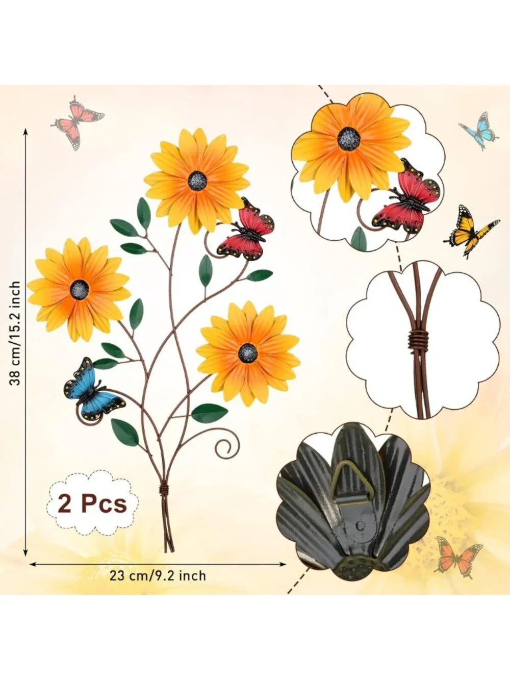 Rustic Metal Sunflower Wall Art - Vintage Butterfly Decor for Home & Patio (2
